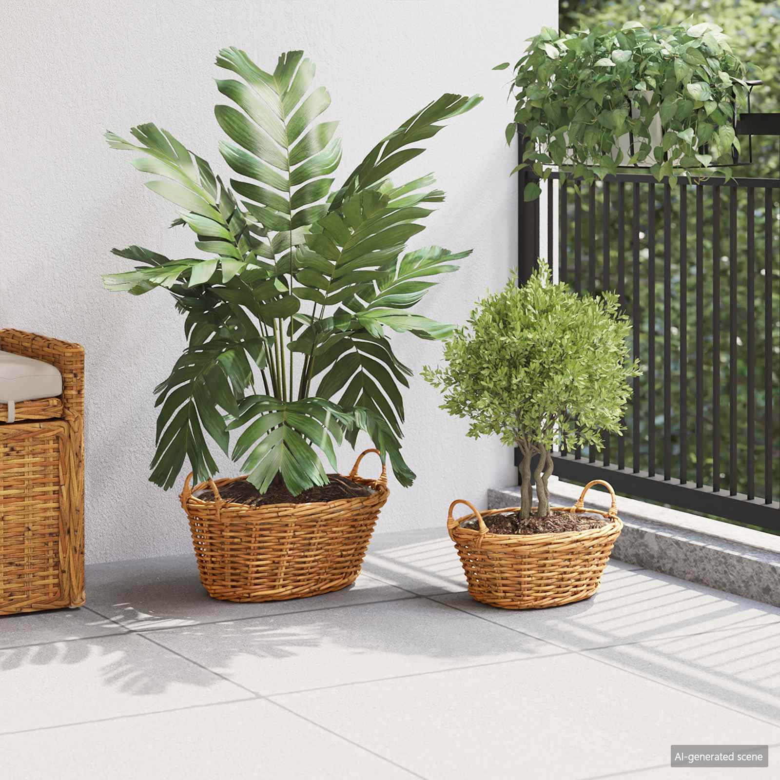 Plantekurv med opbevaring 2 stk. Naturlig Brun Lacak Rattan