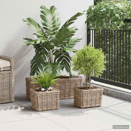 Planter Kurv med opbevaring 3 stk. Naturlig grå Kubu rattan