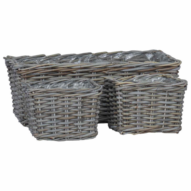 Planter Kurv med opbevaring 3 stk. Naturlig grå Kubu rattan