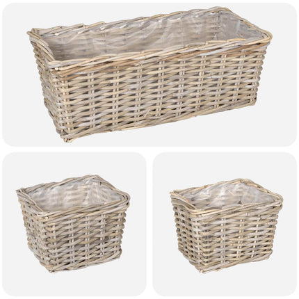 Planter Kurv med opbevaring 3 stk. Naturlig grå Kubu rattan