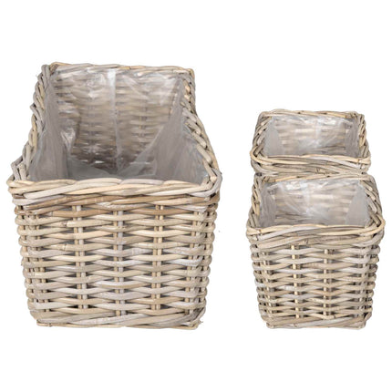 Planter Kurv med opbevaring 3 stk. Naturlig grå Kubu rattan