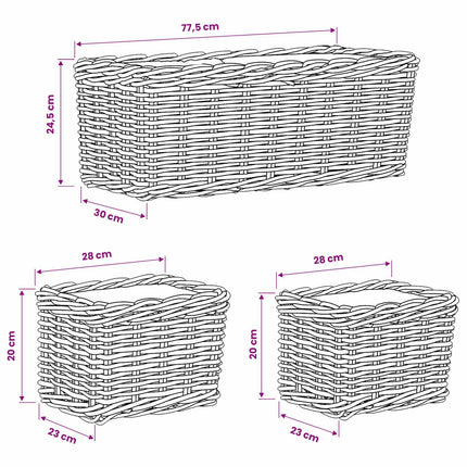 Planter Kurv med opbevaring 3 stk. Naturlig grå Kubu rattan