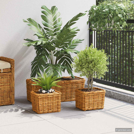 Planter Kurv med opbevaring 3 stk. Naturlig Brun Kubu rattan
