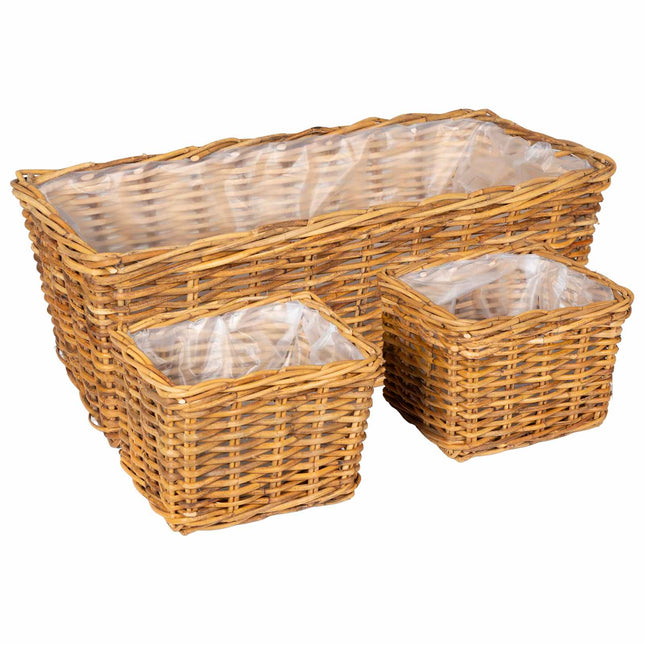 Planter Kurv med opbevaring 3 stk. Naturlig Brun Kubu rattan
