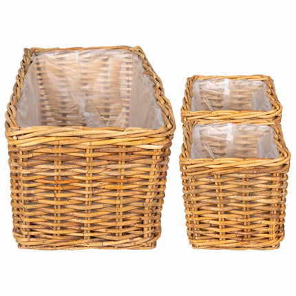 Planter Kurv med opbevaring 3 stk. Naturlig Brun Kubu rattan