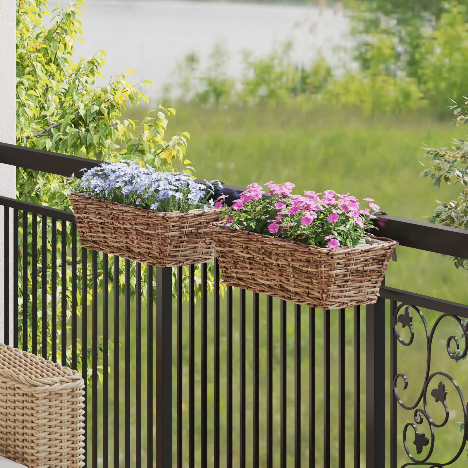 Hængende Plantekurv 2 pcs Brun 48 x 22 x 15 cm Lacak Rattan