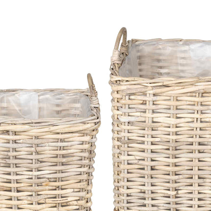 Blomsterkurv med opbevaring 2 stk. Naturlig grå Kubu rattan