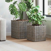 Blomsterkurv med opbevaring 2 pcs Grå Lacak Rattan