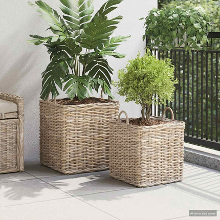 Blomsterkurv med opbevaring 2 stk. Naturlig grå Kubu rattan