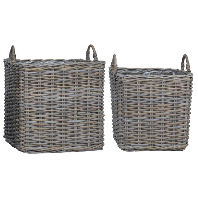Blomsterkurv med opbevaring 2 stk. Naturlig grå Kubu rattan