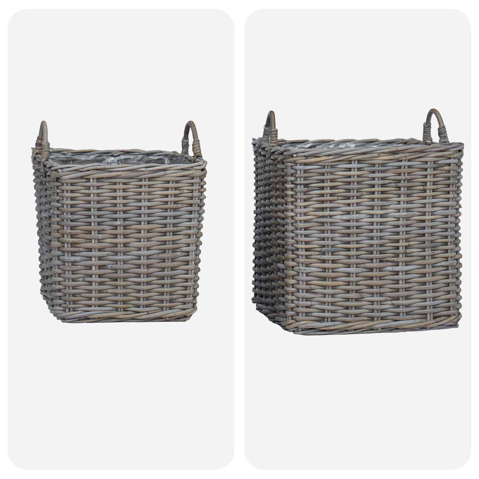 Blomsterkurv med opbevaring 2 pcs Grå Lacak Rattan