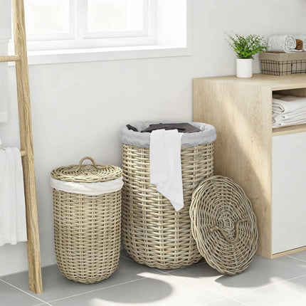 Vasketøjskurv med låg GENDT 2 stk. Naturlig grå Kubu rattan