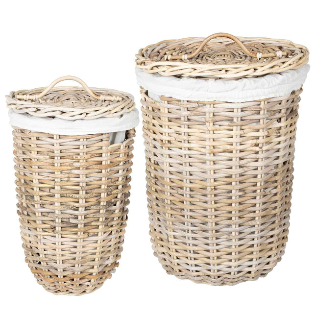 Vasketøjskurv med låg GENDT 2 stk. Naturlig grå Kubu rattan