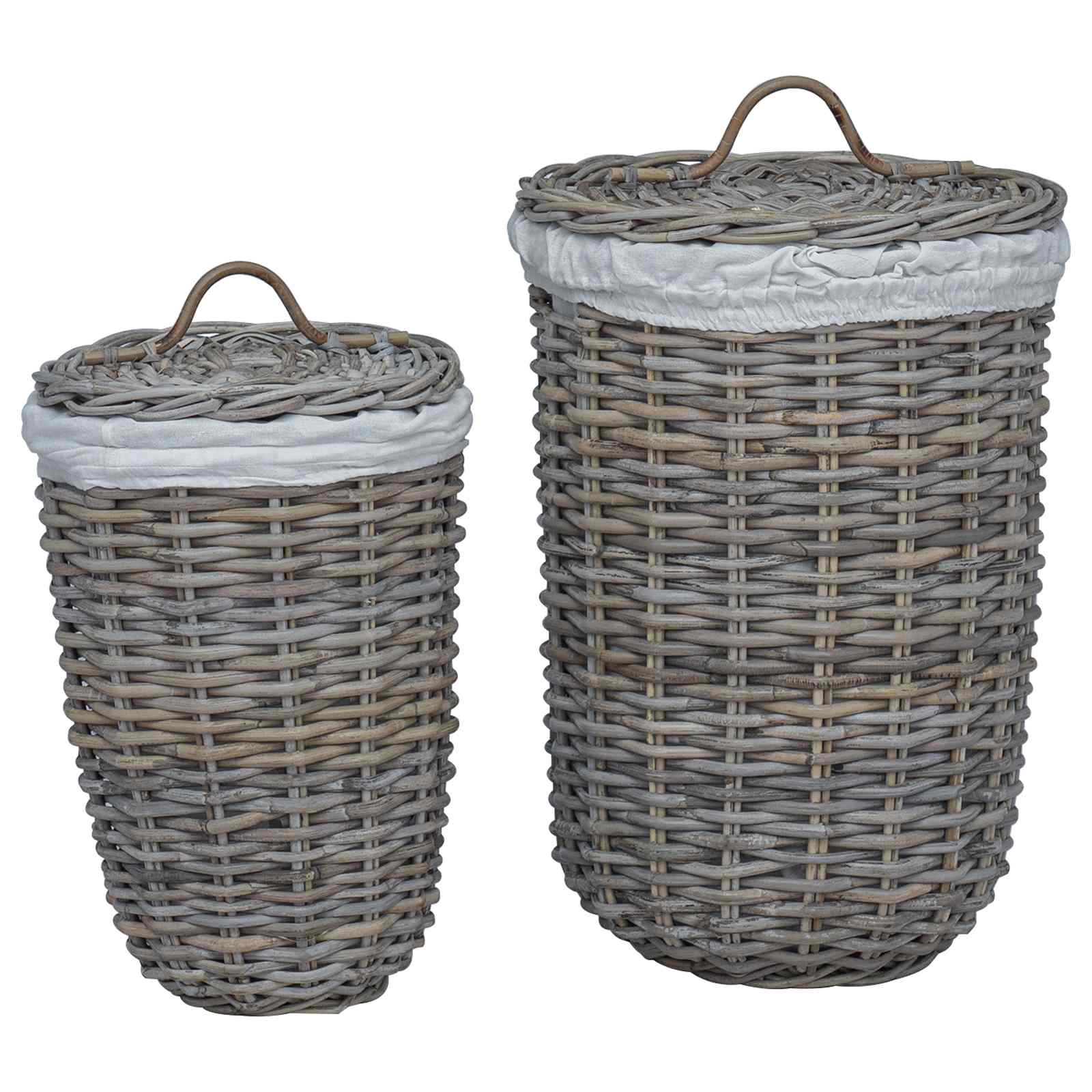 Vasketøjskurv med låg 2 pcs Kubu Grå Kubu rattan