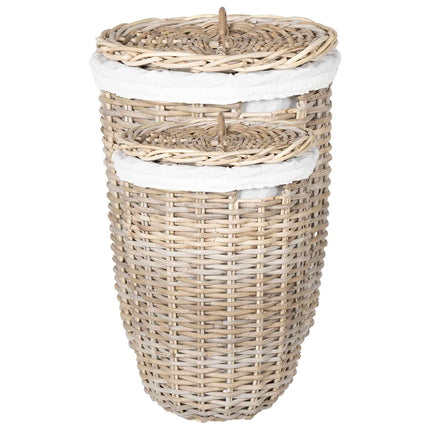 Vasketøjskurv med låg GENDT 2 stk. Naturlig grå Kubu rattan
