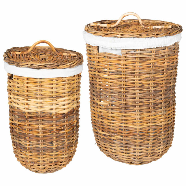 Vasketøjskurv med låg 2 pcs Naturlig Brun Kubu rattan