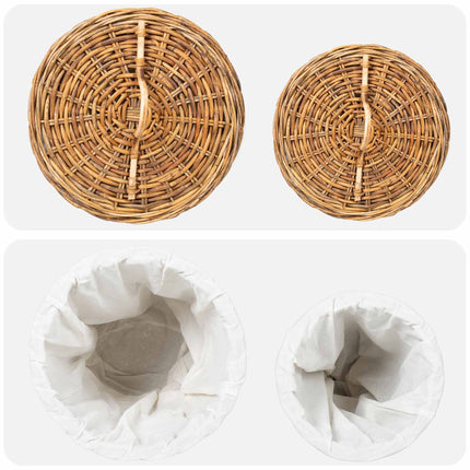 Vasketøjskurv med låg 2 pcs Naturlig Brun Kubu rattan