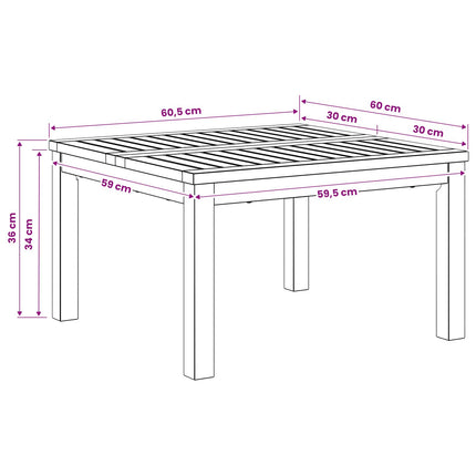 Sofabord Naturfarvet 60 x 60,5 x 36 cm Massivt Akacietræ
