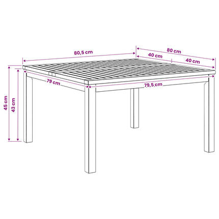 Sofabord Naturfarvet 80 x 80,5 x 45 cm Massivt Akacietræ