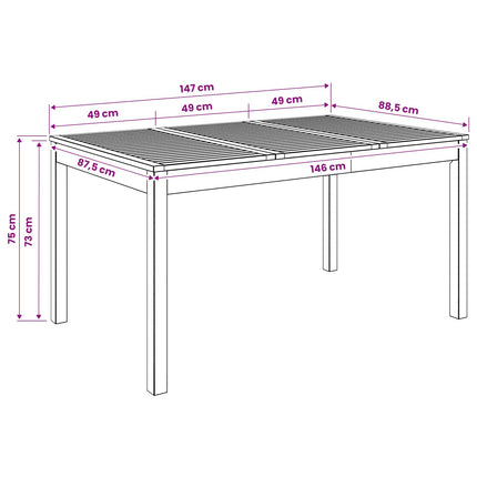 Havemiddagstabel Naturfarvet 147 x 88,5 x 75 cm