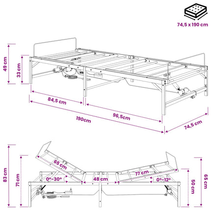 Elektrisk Justerbar Sengetramme Sort 75 x 190 cm Stål