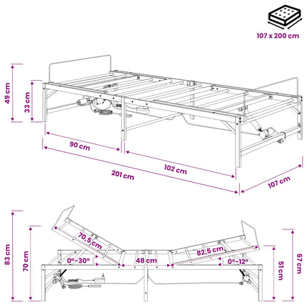 Elektrisk Justerbar Sengetramme Hvid 107 x 203 cm Stål