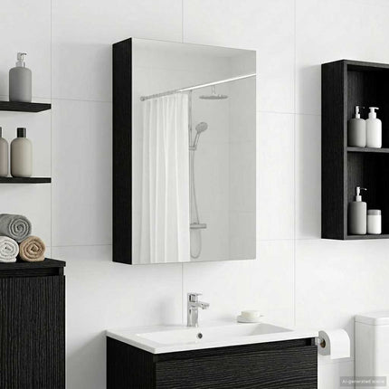Badeværelsesspejlskab Sort eg 30 x 10,5 x 50 cm Konstrueret træ