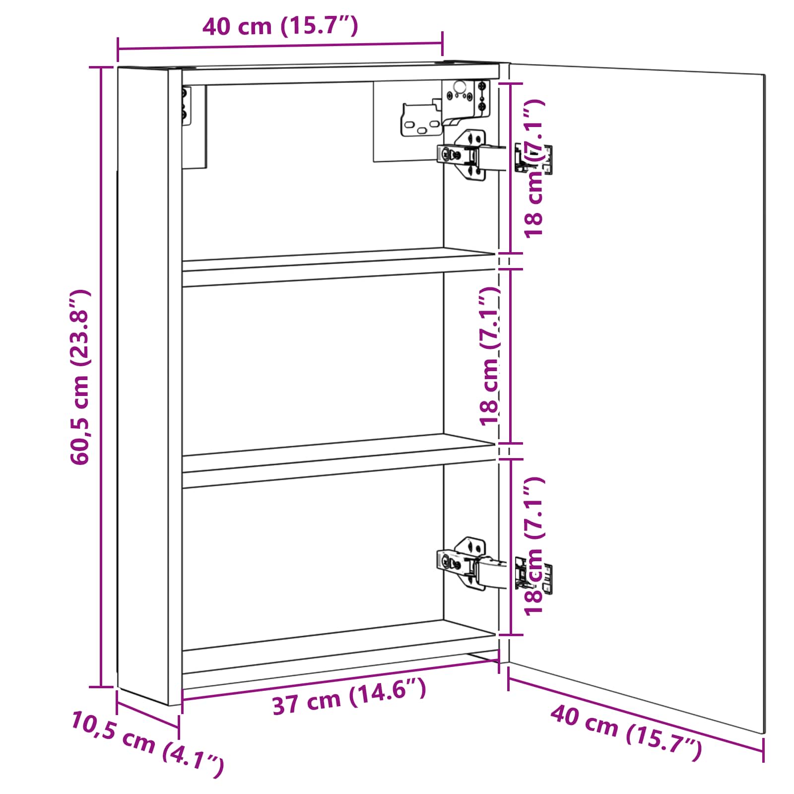 Badeværelsesspejlskab Hvid 40 x 10,5 x 60,5 cm Konstrueret træ