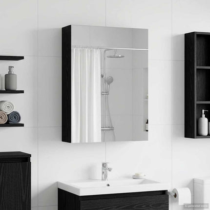 Badeværelsesspejlskab Sort eg 50 x 14,5 x 70 cm Konstrueret træ