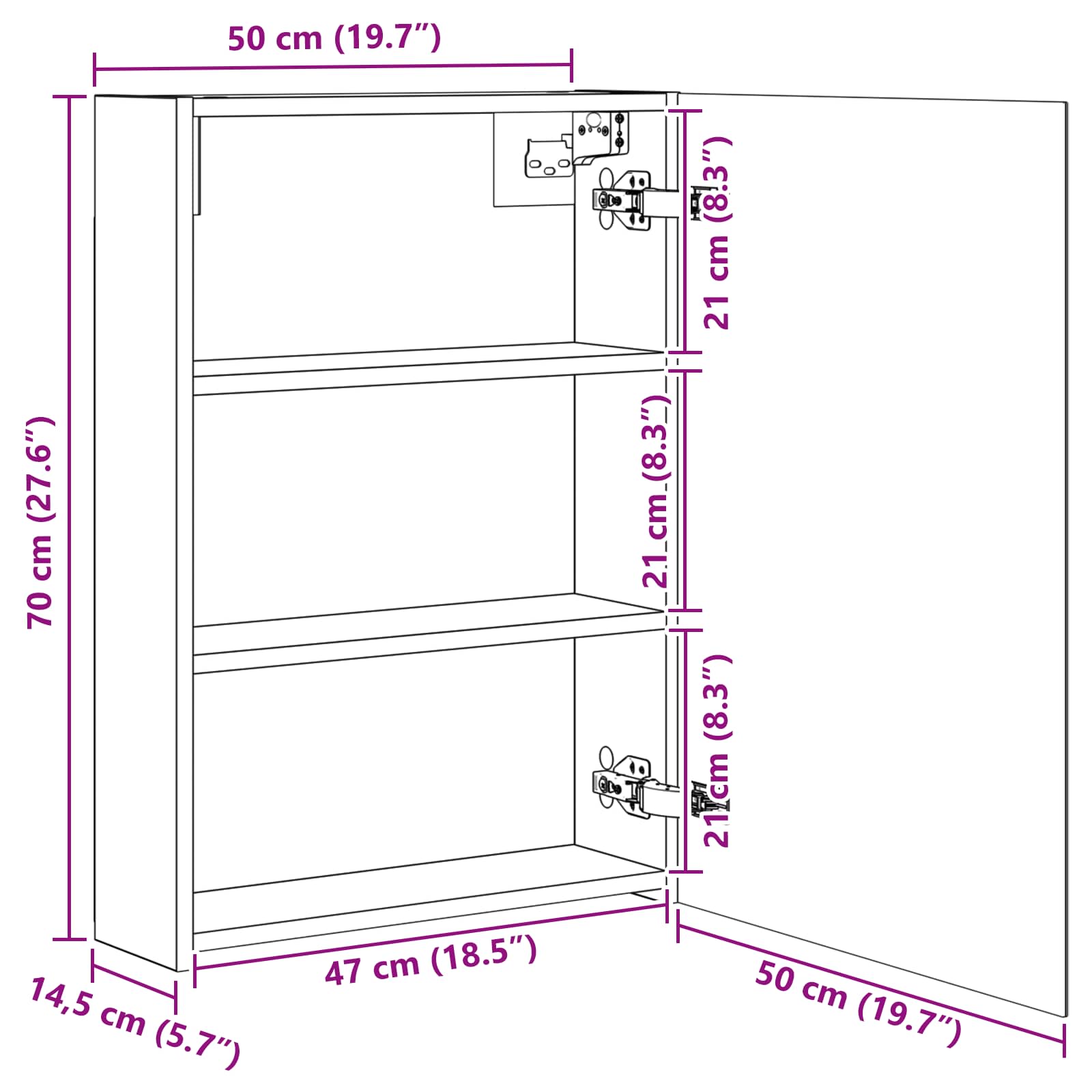 Badeværelsesspejlskab med hylde Sonoma eg 50 x 14,5 x 70 cm
