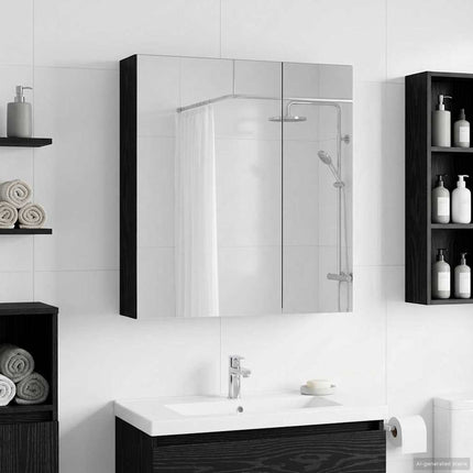 Badeværelsesspejlskab Sort eg 60 x 14,5 x 70 cm Konstrueret træ