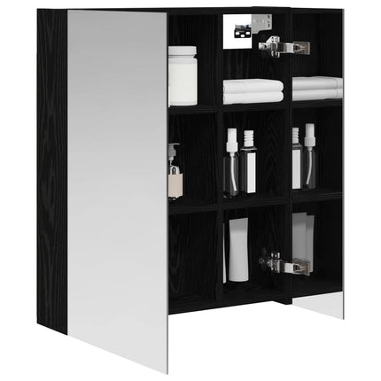 Badeværelsesspejlskab Sort eg 60 x 14,5 x 70 cm Konstrueret træ