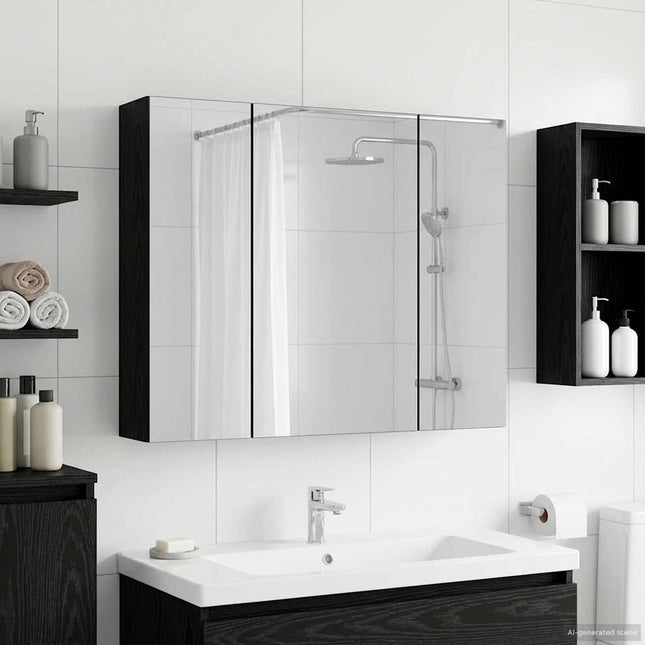 Badeværelsesspejlskab Sort eg 60 x 14,5 x 50 cm Konstrueret træ