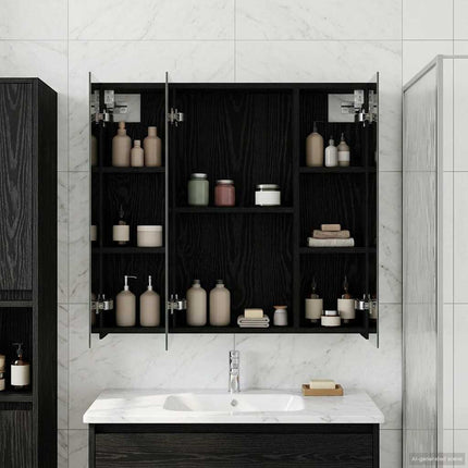 Badeværelsesspejlskab Sort eg 70 x 14,5 x 70 cm Konstrueret træ