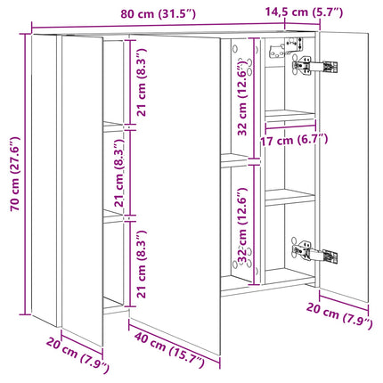 Badeværelsesspejlskab Hvid 80 x 14.5 x 70 cm Konstrueret træ