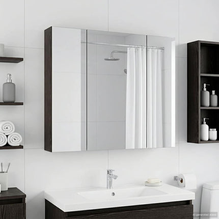 Badeværelsesspejlskab Sort eg 80 x 14.5 x 70 cm Konstrueret træ