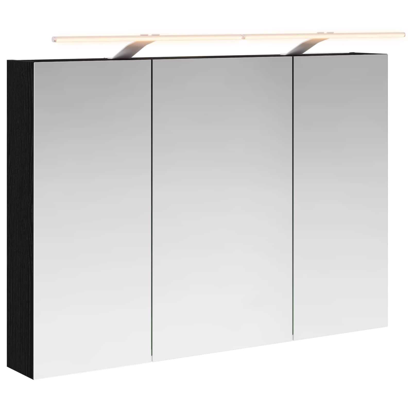 Badeværelsesspejlskab med hylde Sort eg 100 x 14,5 x 70 cm