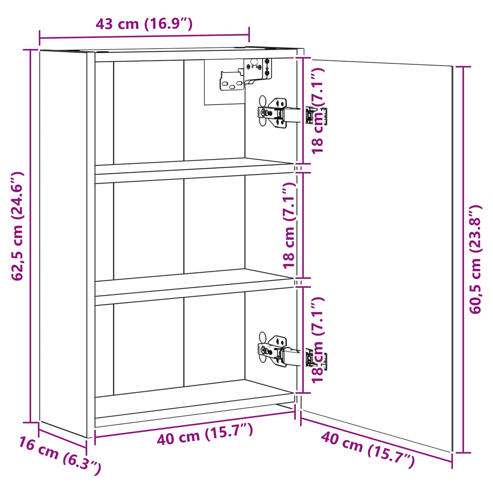 Badeværelsesspejlskab Hvid 43 x 16 x 62.5 cm Konstrueret træ