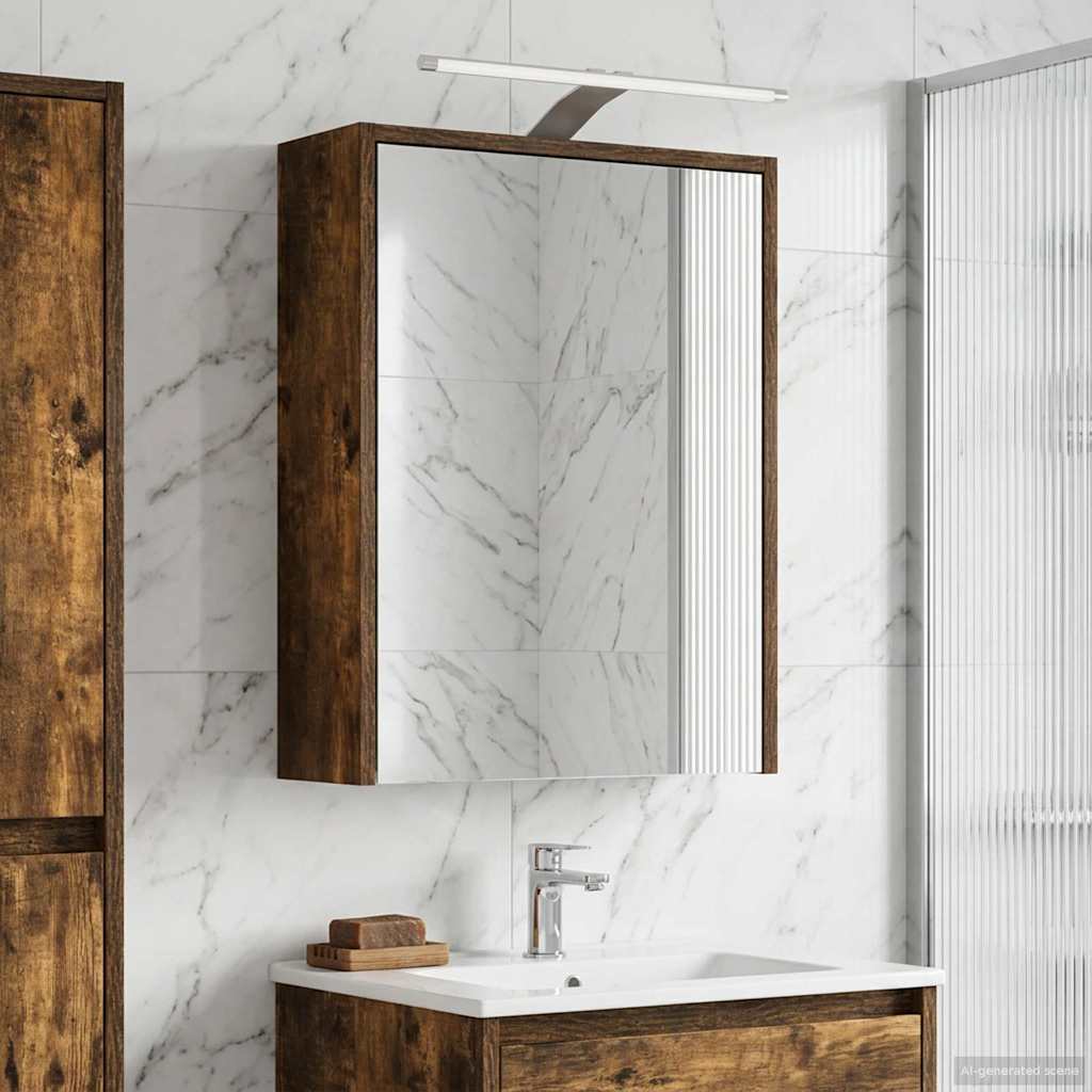Badeværelsesspejlskab 43 X 16 X 62.5 Cm Konstrueret Træ - Røget eg / 43 x 16 x 62,5 cm