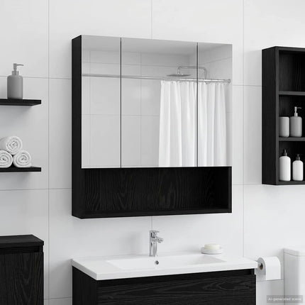 Badeværelsesspejlskab Sort eg 60 x 14.5 x 70 cm Konstrueret træ