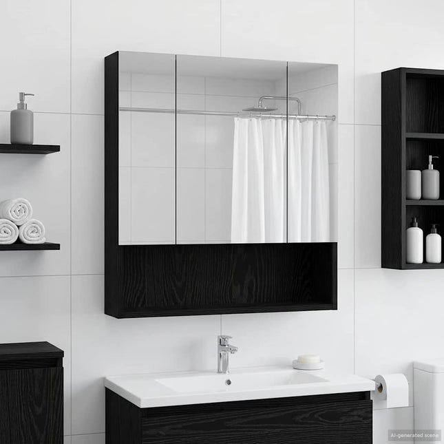 Badeværelsesspejlskab Sort eg 60 x 14.5 x 70 cm Konstrueret træ