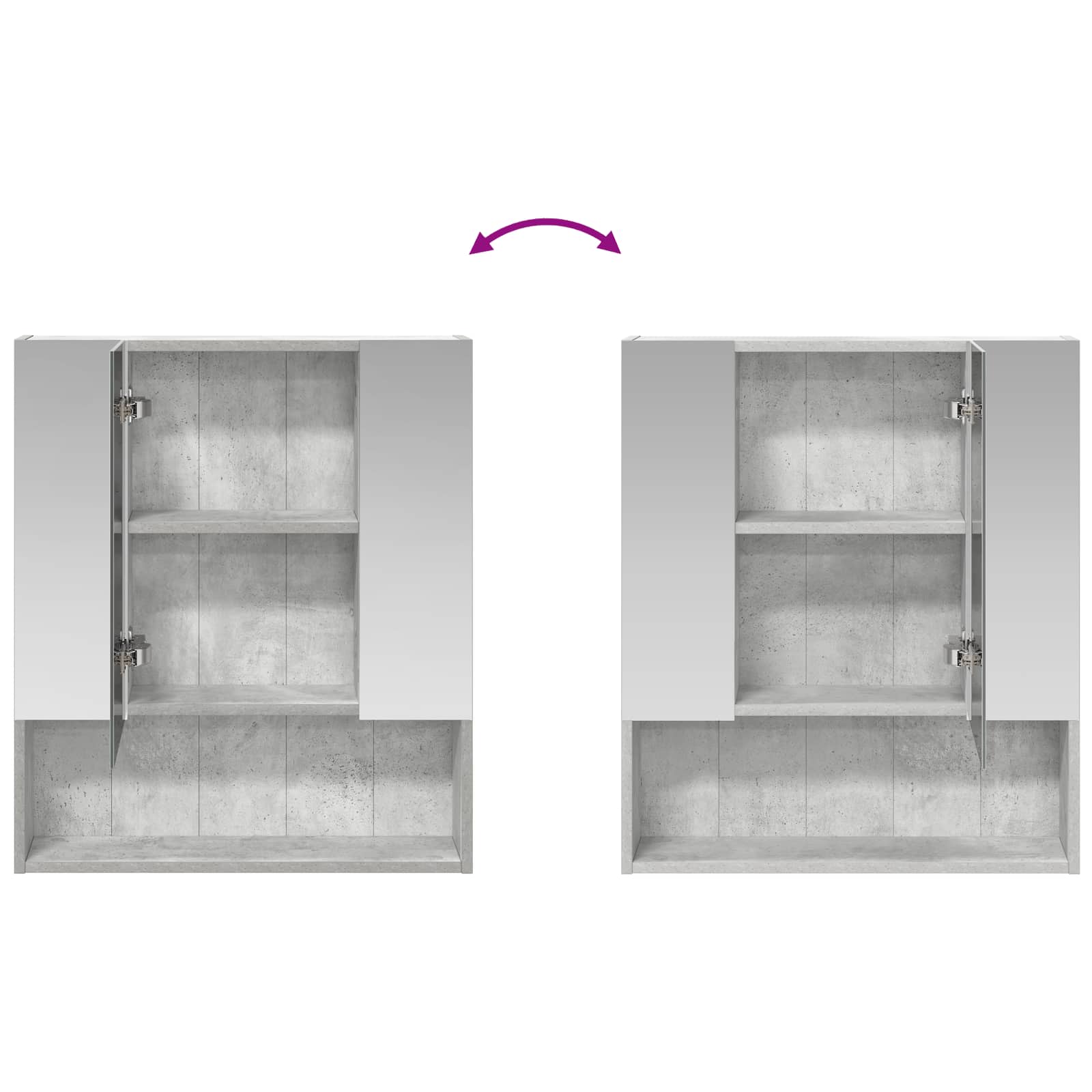 Badeværelsesspejlskab med hylde Beton Grå 60 x 14.5 x 70 cm