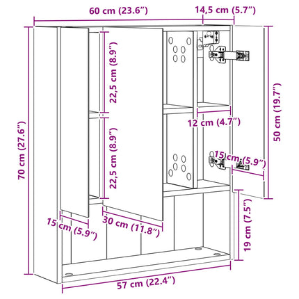 Badeværelsesspejlskab med hylde Røget eg 60 x 14.5 x 70 cm