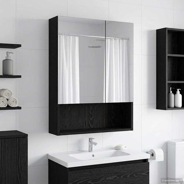 Badeværelsesspejlskab Sort eg 50 x 14,5 x 70 cm Konstrueret træ