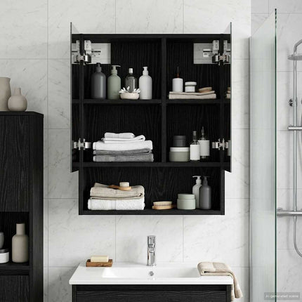 Badeværelsesspejlskab Sort eg 50 x 14,5 x 70 cm Konstrueret træ