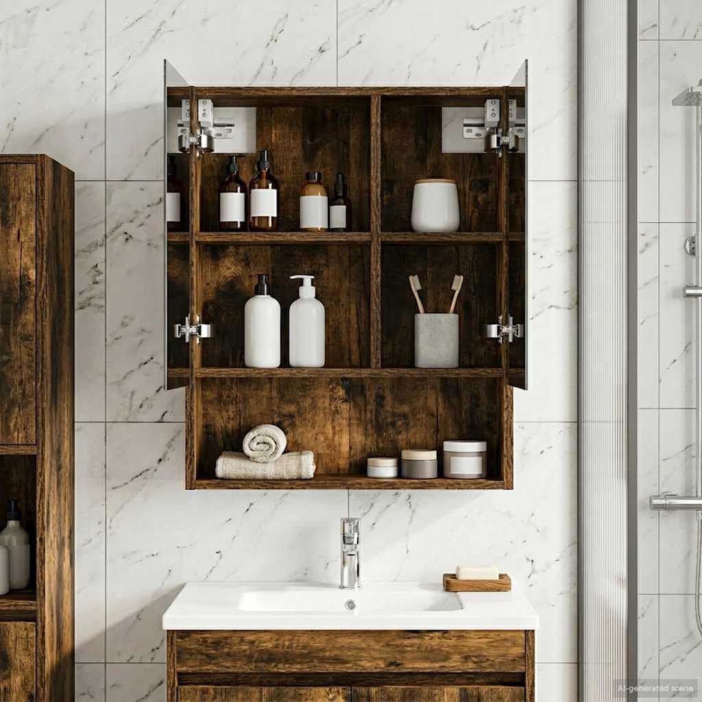 Badeværelsesspejlskab med hylde Røget eg 50 x 14,5 x 70 cm