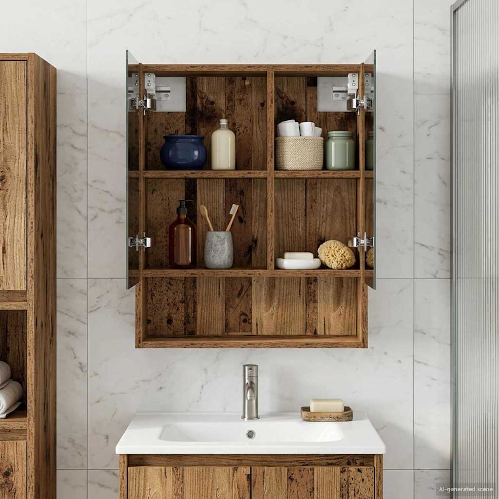 Badeværelsesspejlskab med hylde Gammelt træ 50 x 14,5 x 70 cm