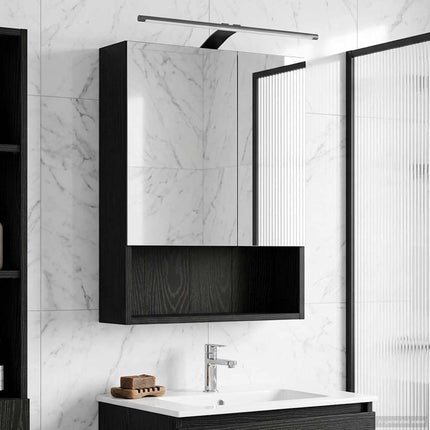 Badeværelsesspejlskab Sort eg 50 x 14,5 x 70 cm Konstrueret træ