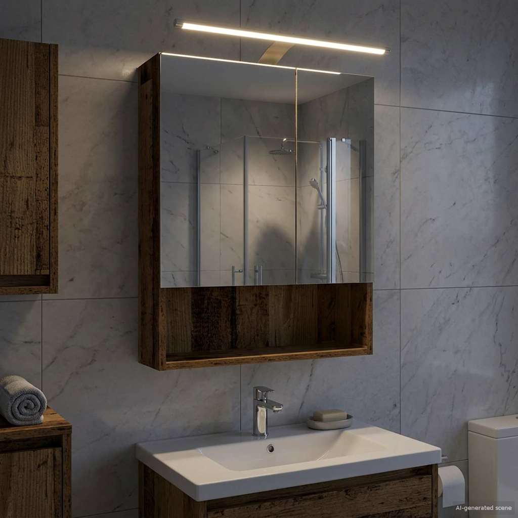 Badeværelsesspejlskab med hylde Gammelt træ 50 x 14,5 x 70 cm