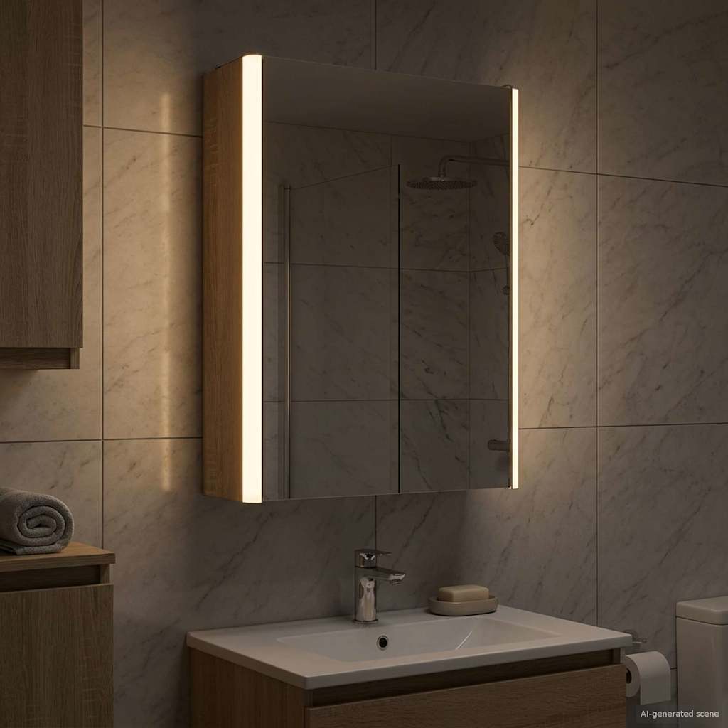 Badeværelsesspejlskab med LED - Sonoma eg 33 × 11,5 × 50 cm